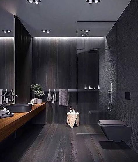 Bilik Air, Dark Bathrooms, Dark Modern, Minimal Interior Design, Best Bathroom Designs, Bad Inspiration, Shabby Chic Bathroom, Chic Bathrooms, Trendy Bathroom