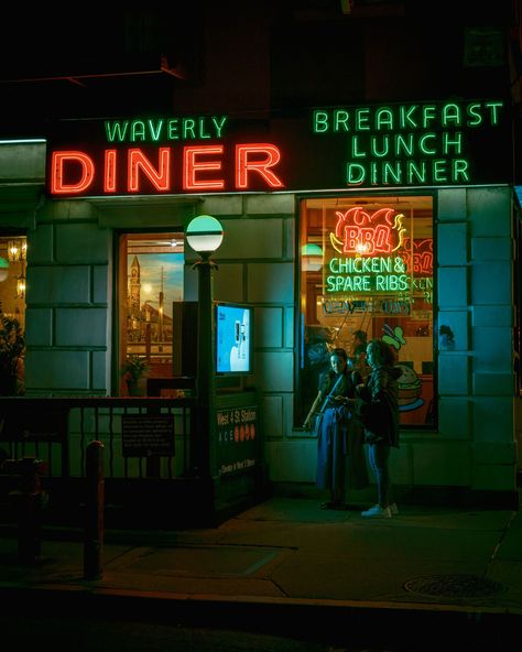 Waverly Diner neon sign at night in the West Village, Manhattan, New York West Village Nyc Aesthetic, Diner Photography, Watching New York, Neon Diner, Old School Diner, New York Diner, Midnight Drive, Diner Aesthetic, West Village Nyc