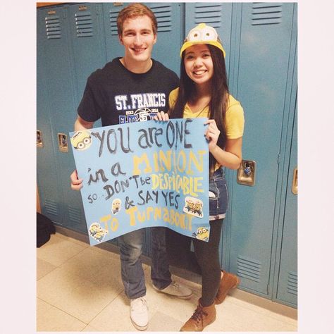 Despicable Turnabout!  #turnabout #promposal #sadies #turnaboutideas #despicableme #minions Hoco Proposals Minions, Minion Promposal, Turtle Promposal, Promposal Signs Funny, Posters For Asking Someone To A Dance, Wordle Promposal, Hoco Boards, Prom Themes, Prom Proposal