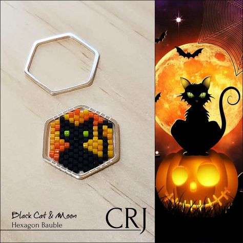 Halloween Beading, Halloween Beaded Jewelry, Jewels Diy, Stitch Witchery, Inkle Weaving, Loom Jewelry, Cat Moon, Cat Bead, Loom Bracelet Patterns