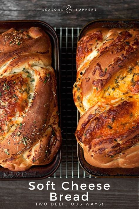 Delicious soft Homemade Cheese Bread , made two ways - a lovely Cheddar cheese version and a Parmesan and Herb version. Cheese Bread Recipe, Herb Bread, Homemade Cheese, Yeast Bread, Crumpets, Cheese Bread, Soft Cheese, Pizza Bread, Bread Recipes Homemade