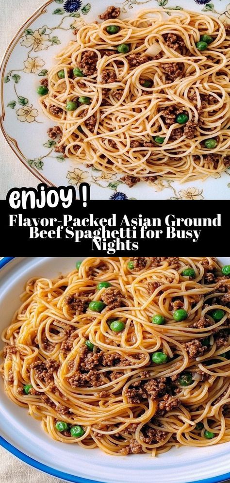 Discover the ultimate Flavor-Packed Asian Ground Beef Spaghetti that brings a delightful twist to your dinner table! This recipe is not only quick to prepare but also features a blend of savory ground beef, fresh garlic, and ginger, all tossed with spaghetti noodles and a rich soy sauce glaze. Perfect for family gatherings or casual weeknight meals, this dish is versatile and can be customized to suit your taste preferences. Get ready to impress your loved ones with this unique pasta creation! Spaghetti Beef Recipe, Ground Beef Spaghetti, Asian Ground Beef, Soy Sauce Glaze, Beef Spaghetti, Unique Pasta, Tasty Dinner Recipes, Fusion Dishes, Garlic And Ginger