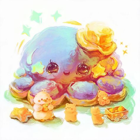 🐙✨🌟 There's a chonky duck among us 🦆 Teddy wants to make sure their new friend gets enough oranges! But unfortunately one of them is sleeping and the other guy's too busy telling the duck about their latest adventures so he has to pull the heavy cart alone 🍊 ☆ ☆ ☆ ☆ ☆ ☆ #amazingartistclub #kawaiiart #cuteart #kawaii #clipstudiopaint #childrenillustration #kidsillustration #cutebears #whimsicalart #oranges #octopus Doodles Kawaii, Octopus Drawing, Cute Octopus, Octopus Art, The Other Guys, Clip Studio Paint, Too Busy, The Duck, Cute Little Things