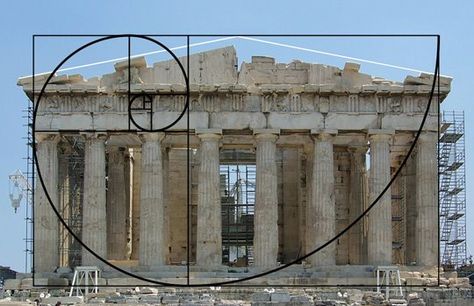 Spiral imposed on the Parthenon showing the golden mean. Golden Section Architecture, Phi Golden Ratio, Aesthetic Composition, Golden Proportion, Golden Section, The Golden Mean, Divine Proportion, Composition Painting, Golden Spiral