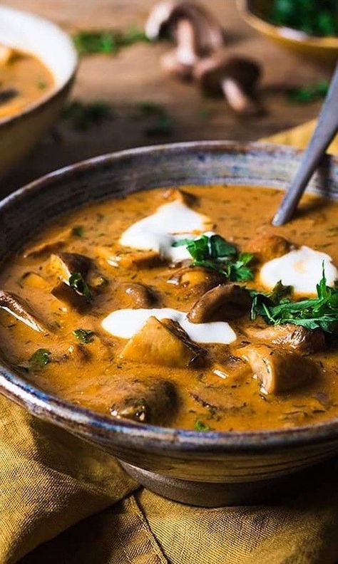 Paprika Soup Recipe, Rustic Mushroom Soup, Asian Soups And Stews, Easy Hot Meals, Hungarian Mushroom Soup Recipe, Cream Of Mushroom Soup Recipes, Best Soup Recipes Ever, Sopas Light, Rustic Soup