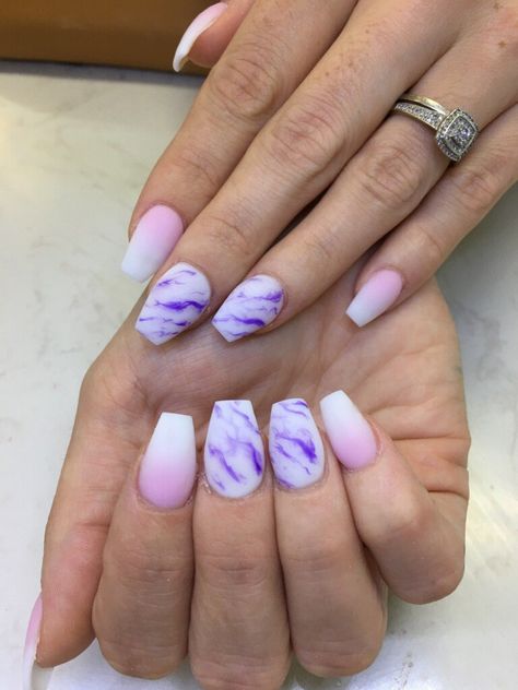 Marble Nails Dip Powder, Marble Dip Powder Nails, Spring Marble Nails, Marble Purple, Green Acrylic Nails, Purple Nail Designs, Dip Nails, Purple Nail, Purple Marble