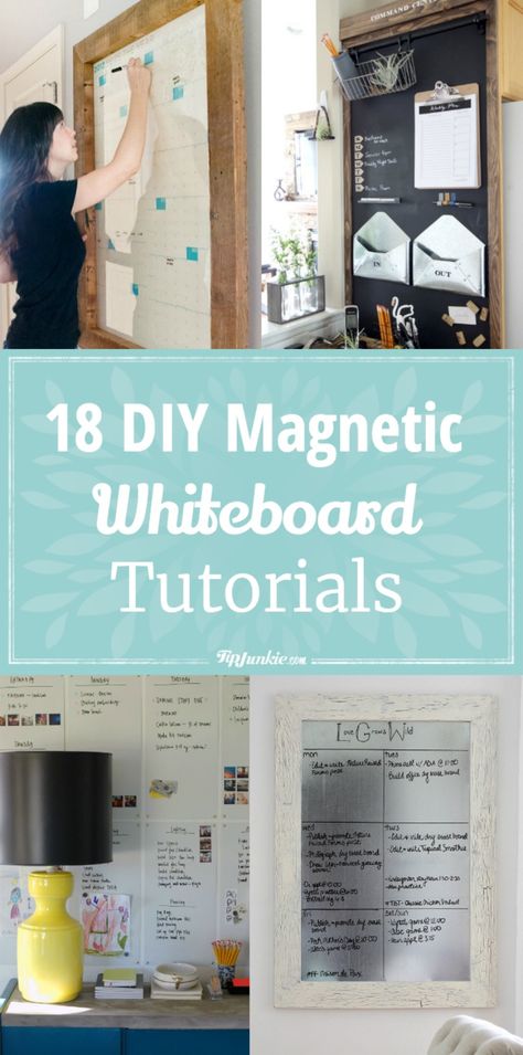 18 DIY Magnetic Whiteboard Tutorials via @tipjunkie How To Decorate A White Board, Diy Magnetic Whiteboard Wall, Kitchen White Board, Diy Magnetic Whiteboard, Office Magnetic Board Ideas, Kitchen Whiteboard Ideas, Creative White Board Ideas, Decorate White Board, Diy Magnetic Wall