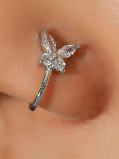 Butterfly Nose Ring, Faux Nose Ring, Checked Shirt Dress, Faux Piercing, Nose Piercing Stud, Ring Clip, Cool Piercings, Nose Piercing Jewelry, Cartilage Earrings Hoop