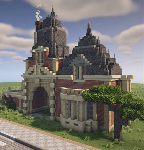 Minecraft Georgian House, Minecraft Court House, Minecraft Brick Buildings, Minecraft Brick House Ideas, Minecraft City Hall, Minecraft Courthouse, Minecraft Manor, Minecraft Bunker, Minecraft Town Hall