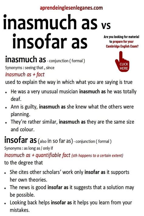 Inasmuch as vs Insofar as Advanced English Grammar, English Grammar Notes, English Grammar Exercises, Basic English Sentences, English Teaching Materials, English Exam, Teaching English Grammar, English Learning Spoken, Conversational English