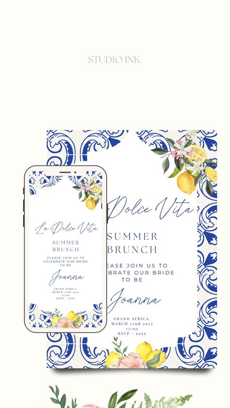 Capri Themed Bridal Shower Digital Invitation. Water color illustrated elemengs. Capri Invitation, Themed Bridal Shower, Summer Brunch, Bridal Shower Theme, Digital Invitation, Bridal Shower Invitation, Bridal Shower Invitations, Digital Invitations, Shower Invitation