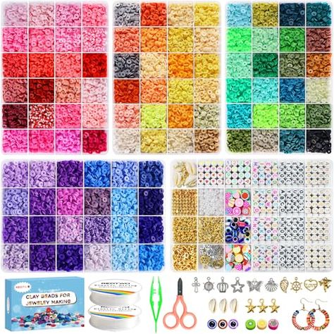 Redtwo 15500pcs Clay Beads Bracelet Making Kit, 96 Colors 5 Boxes Friendship Bracelet Kit for Jewelry Making, Flat Polymer Heishi Beads with Charms Gifts for Teen Girls Crafts for Girls Ages 8-12 Rich Accessories, Clay Beads Bracelet, Friendship Bracelet Kit, Girls Crafts, Bracelet Making Kit, Bracelet Kit, Star Beads, Bead Storage