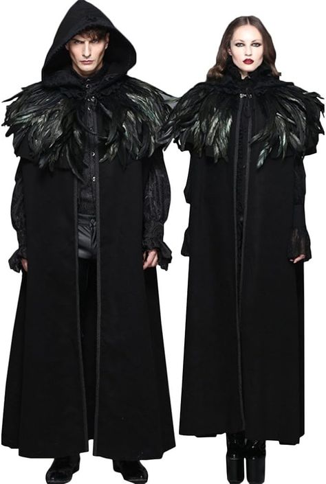 Amazon.com: Devil Fashion Steampunk Womens Mens Witch Cape Cloak Black Feather Gothic Hooded Long Coats Holloween Costume (M, Black) : Clothing, Shoes & Jewelry Bloodborne Cosplay, Warm Winter Coats, Steampunk Costumes, Black Cloak, Holloween Costume, Trench Coat Style, Hooded Cape, Steampunk Costume, Detachable Collar