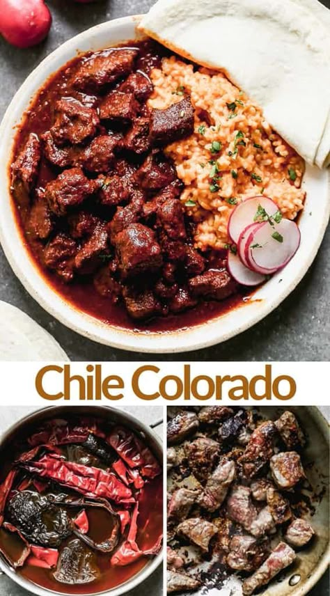 Chile Colorado Instant Pot, Red Hatch Chile Recipes, Chili Colorado Recipe Beef Instant Pot, Chile Colorado Recipe Beef, Red Chile Beef, Chile Colorado Recipe, Mexican Chiles, Colorado Burritos, Beef Chile