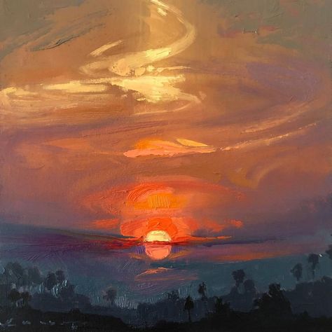 Acrylic Painting Sunrise, How To Paint A Sunrise, Sunrise Art Painting, Sun Artwork, Sky Oil Painting, Sunset Paintings, Sun Watercolor, Chris Long, Long Painting