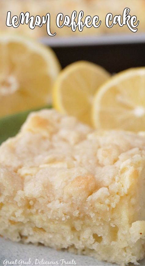 A close up pic of a piece of lemon coffee cake. Lemon Coffee Cake, Orange Cream Cheese Frosting, Lemon Greek Yogurt, Lemon Coffee, Cream Cheese Coffee Cake, Corner Bakery, Orange Cream Cheese, Streusel Cake, Lemon Cream Cheese