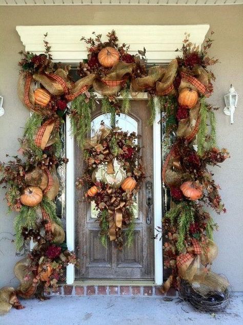 Get Into The Seasonal Spirit – 15 Fall Front Door Décor Ideas Halloween Decorations Outdoor Porch, Thanksgiving Decorations Outdoor, Outdoor Fall Decor Ideas, Fall Front Door Decor, Pumpkins And Gourds, Fall Front Door, Fall Thanksgiving Decor, Fall Deco, Autumn Decorating