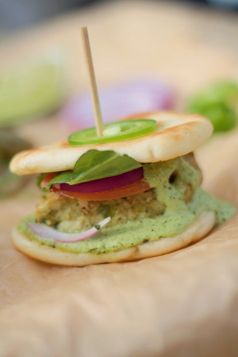 Malai Chicken Tikka Sliders Malai Chicken, Tea Party Desserts, Aioli Sauce, Layer Chicken, Chicken Kebabs, Chaat Masala, Cardamom Powder, Shredded Lettuce, Chicken Tikka