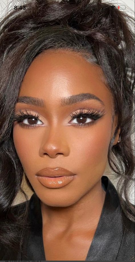 Soft Glam Eye Makeup Black Women, Soft Glam Makeup Black Women Cat Eye, Shannon Thornton Makeup, Sun Kissed Makeup Black Women, Black Soft Glam Makeup, Soft Brown Makeup Look Black Women, Wedding Makeup On Black Women, Soft Wedding Makeup Black Women, Soft Glam Looks Black Women