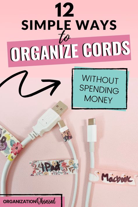 How To Label Charger Cords, Office Cord Organization, Electrical Cord Storage Ideas, Label Cords Organizing Ideas, Storing Cords Organization Ideas, Organize Electronic Cords, Charging Cord Storage, How To Store Extension Cords, Organizing Electronics Cords