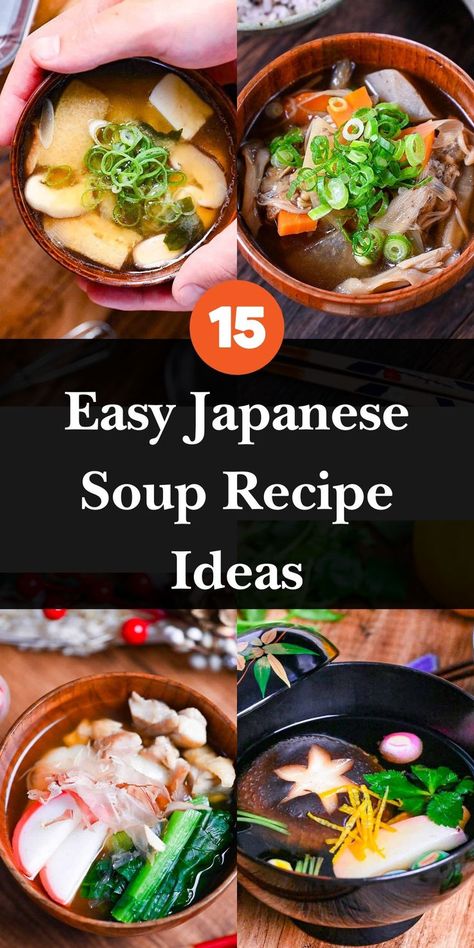 Explore 15 easy Japanese soup recipes perfect for any home cook. From the comforting Miso Soup to the hearty Tonjiru and the elegant Osuimono, this collection offers a variety of flavors that embody the simplicity and richness of Japanese cuisine. Ideal for quick dinners or cozy meals, these recipes make authentic Japanese soups accessible and enjoyable. Dive into the world of easy-to-make soups and bring the warmth and tradition of Japan into your kitchen with each delicious bowl. Japanese Soup Recipes, Homemade Miso Soup, Miso Soup Recipe Easy, Soup Recipe Ideas, Homemade Miso, Asian Soup Recipes, Miso Soup Recipe, Light Soups, Easy Japanese Recipes