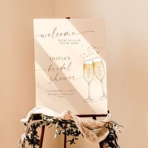 Bridal Shower Welcome Sign | Boho Brunch & Bubbly Champagne Watercolor, Welcome Sign Minimalist, Boho Brunch, Welcome Sign Bridal, Brunch And Bubbly, Brunch Bubbly, Bridal Shower Sign, Boho Bridal Shower, Bridal Shower Welcome Sign