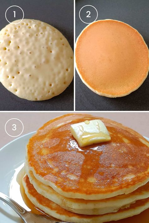 Pancake Recipe Sweet, Fluffy Fluffy Pancakes, Pancakes With Half And Half, Best Fluffy Waffle Recipe, Mcdonald Pancake Recipe, Copycat Mcdonalds Pancakes, Diy Pancakes Recipe, Pancake Recipe For 2 People, Dennys Pancakes Copycat