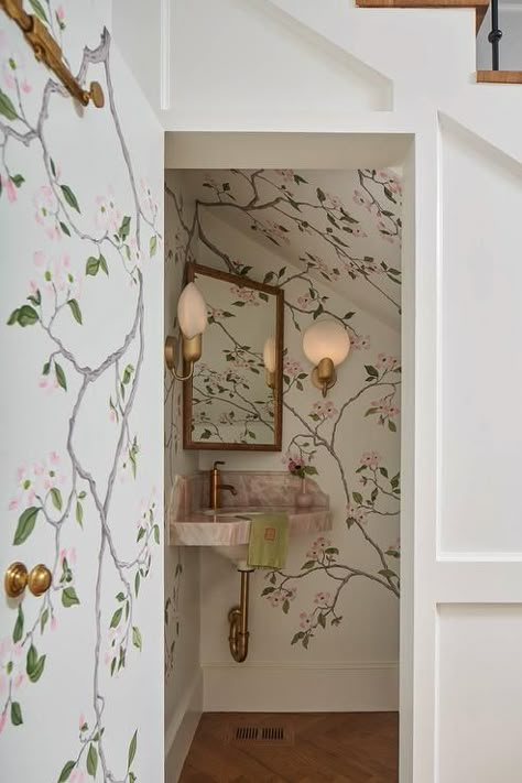 Beautiful Powder Rooms, Vincenzo De Cotiis, Powder Room Wallpaper, Powder Room Decor, Powder Room Design, Corner Sink, Road Design, Powder Bath, Under Stairs