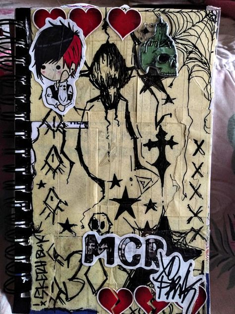 Chemistry Homework, Planet Caravan, Notebook Labels, Emo Stuff, Sketchbook Cover, Monster Concept Art, Scene Emo, Book Layout, Composition Notebook