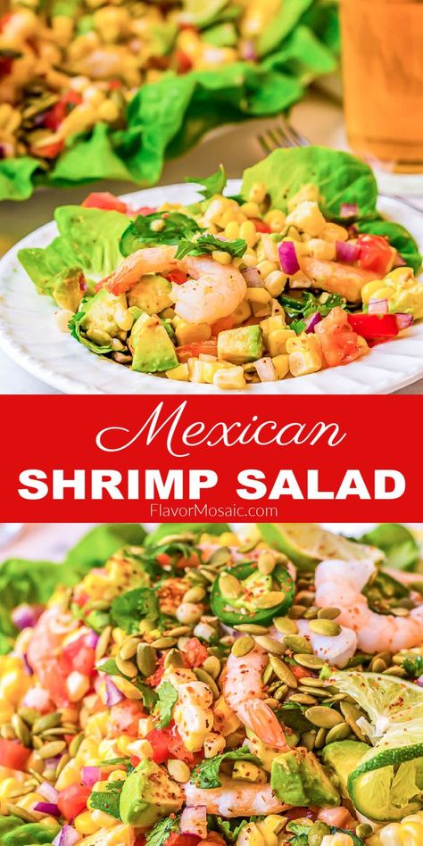 Summer Shrimp Salad Recipes, Shrimp Mexican Salad, Dinner Salad With Shrimp, Mexican Seafood Salad, Salad Dressing For Shrimp Salad, Mexican Shrimp Avocado Salad, Mexican Shrimp Salad Recipes, Salad Shrimp Recipes, Mexican Seafood Recipes