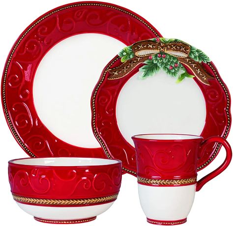 Christmas Tablesetting, Christmas Dinnerware Sets, Holiday Place Settings, Holiday Dinnerware, Square Dinnerware Set, Christmas China, Ceramic Dinnerware Set, Noritake China, Christmas Dinnerware