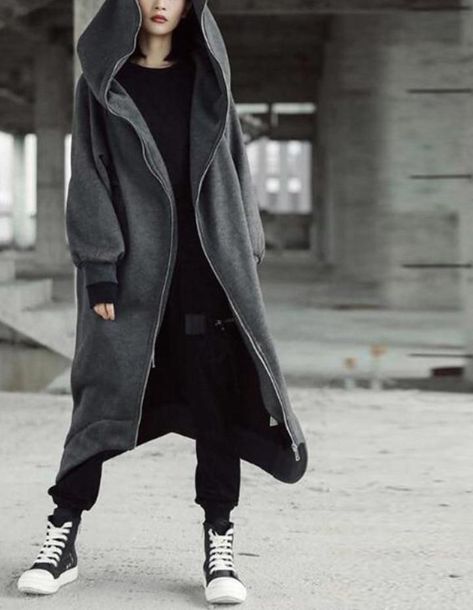 MOO Oversized hoodie fleece Maxihoodie with stepped hem-MOOMENN Asymmetric Jacket, Maxi Coat, Hoodie Coat, Winter Mode, Casual Coat, Hooded Coat, Oversize Hoodie, Long Hoodie, Womens Fashion Trends