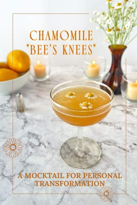 Chamomile Bees Knees Mocktail Recipe Old Fashioned Recipes Mocktail, Night Cap Mocktails, Honey Mocktail Recipe, Chamomile Mocktail, Chamomile Cocktail, Chamomile Recipes, Chamomile Tea Recipe, Tea Mocktail, Mock Cocktails