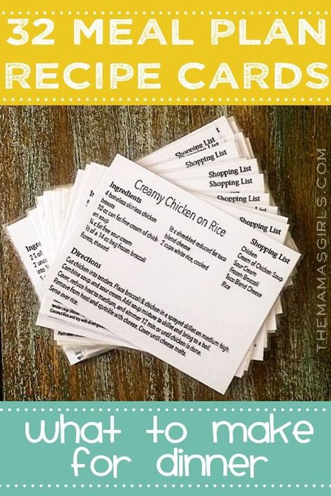 32 Meal Plan Recipe Cards - LOVE this idea! Now I don't have to think about what to make for dinner! What To Make For Dinner, Plane Food, Meal Planning Menus, Family Meal Planning, Freezer Cooking, Make Ahead Meals, Recipe Organization, Thermomix Recipes, Menu Planning