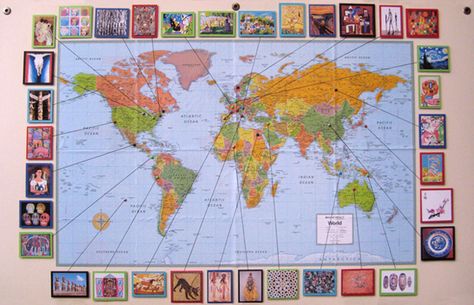 Last year I hung up a world map to use in class, and told myself I would start posting pictures and locations for things we studied in class... Where Are You From Bulletin Board, History Classroom Decorations, Travel Theme Classroom, Geography Classroom, Classroom Map, World History Classroom, 6th Grade Social Studies, Classy Clothing, Add Pictures