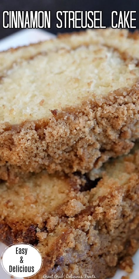 Closeup shot of slices of delicious cinnamon streusel cake stacked atop one another. Cinnamon Streusel Cake, Crumble Cake Recipe, Streusel Topping Recipe, Coffee Cake Loaf, Cinnamon Streusel Topping, Cinnamon Streusel Coffee Cake, Cinnamon Bread Recipe, Streusel Cake, Coffee Cake Recipes Easy