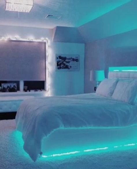 Dream Rooms For Couples, Cool Bedrooms For Teen Girls, Light Blue Bedroom, Led Lighting Bedroom, Adult Bedroom, Teen Bedroom Decor, Room Makeover Bedroom, Awesome Bedrooms