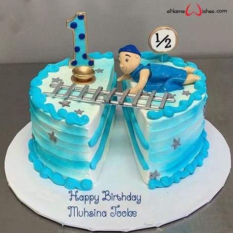 Half Year Birthday Cake with Name Edit - Best Wishes Birthday Wishes With Name Cake Designs Boys Kids, Birthday Cake For Baby Boy, Birthday Cake For Baby, Birthday Cake With Name Edit, Cake For Baby Boy, Half Birthday Cake, Birthday Cake Write Name, Half Birthday Baby, Half Birthday Cakes