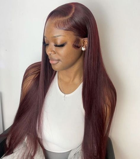 Burgundy Hair Dark Skin, Burgundy Hair Black Women, Red Hair On Dark Skin, Dark Burgundy Hair, Hair Black Women, Frontal Wig Hairstyles, Red Hair Inspo, Birthday Hairstyles, Hype Clothing