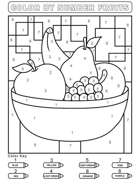 Fruit Coloring By Number Activity Pages For Kids Free Printables, Fruit Coloring, Number Worksheets Kindergarten, Color By Number Printable, Kindergarten Colors, Fruit Coloring Pages, Preschool Colors, Printables Free Kids, Numbers For Kids