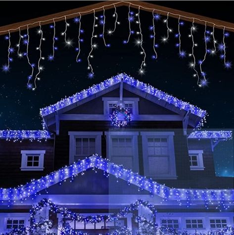 ANSIO® Outdoor Christmas Lights 760 LED 52m/166ft Icicle Lights Outdoor & Indoor Blue & Cool White Decorations String Fairy Outside Lights with Timer for Xmas Garden & Party|Mains Powered Green Cable Christmas Icicle Lights, Icicle Lights Outdoor, Icicle Christmas Lights, Column Lighting, Led Fairy String Lights, Outdoor Fairy Lights, Pillar Lights, Icicle Lights, Christmas String Lights