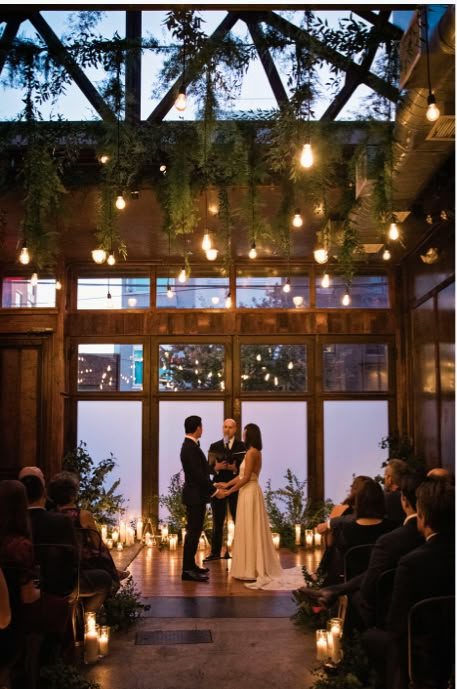 Cozy Wedding Ceremony, Indoor Alter Ideas, Intimate Evening Wedding, Small Evening Wedding Ideas, Electric Candles Wedding, Small Indoor Ceremony, Small Indoor Wedding, Candle Light Service, Candle Lit Wedding Aisle