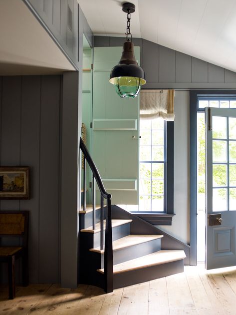 Styles We Love | Coastal Cottages — Scout & Nimble Steven Gambrel, Painted Wood Walls, Cheap Houses, Attic Renovation, Attic Remodel, Entrance Design, Attic Rooms, Architecture Details, Interior Designer