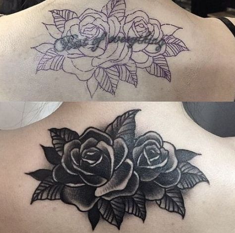 Rose Cover Up Tattoo, Rose Tattoo Cover Up, Flower Cover Up Tattoos, Dark Roses Tattoo, Tatuaje Cover Up, Cover Up Tattoos For Women, Best Cover Up Tattoos, Black Tattoo Cover Up, Rose Tattoos For Women