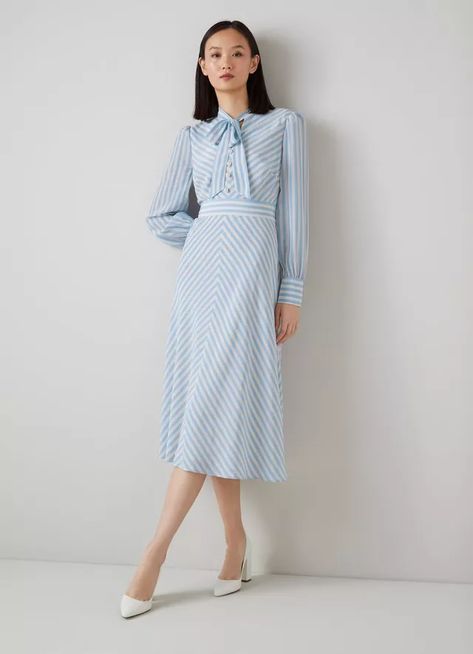 Lk Bennett, Stripe Silk, Candy Stripes, Dress Shapes, Spring Wardrobe, Pearl Buttons, Blue Cream, Dress Blue, Dress Details