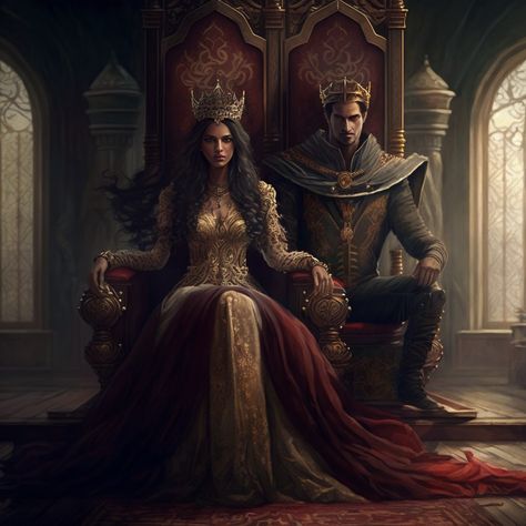 King And Queen Character Art, Fantasy King And Queen Art, Bow Before The Elf Queen Fanart, King And Queen Aesthetic Couple, Royalty Fantasy Art, King And Queen Aesthetic, Queen Poses Reference, King And Queen Art, Throne Of Bones