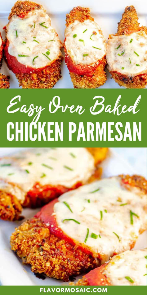 Try this Easy Oven Baked Chicken Parmesan Recipe this week! In our Classic Italian Chicken Parmesan recipe, juicy chicken breasts are breaded, pan-fried to perfection, then topped with marinara, fresh mozzarella, and Parmesan. Baked until bubbly, this dish is finished with a sprinkle of fresh basil. Perfect for a cozy family dinner or an impressive meal for guests. Boneless Chicken Parmesan Recipe, Boneless Chicken Parmesan, Quick And Easy Chicken Parmesan Bake, Breaded Parmesan Chicken Oven Baked, Baked Chicken Parmigiana, Easy Oven Baked Chicken Parmesan, Easy Chicken Parmigiana, Chicken Parm In Oven, Crispy Baked Chicken Breast Recipes