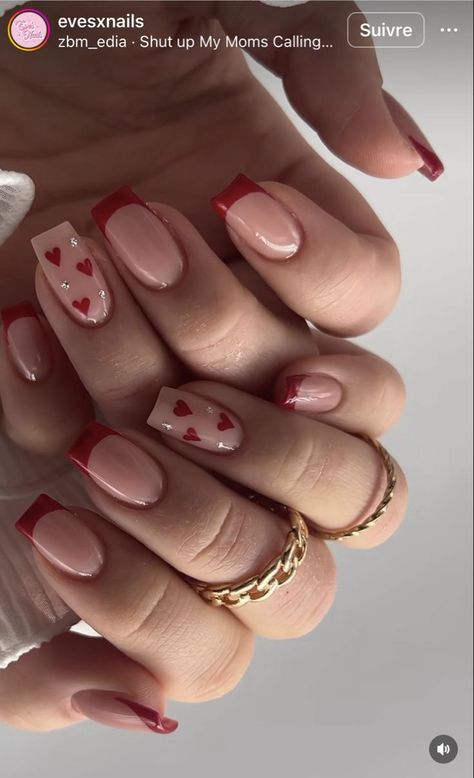 Short Red Nails, Valentines Day Nails, Valentine Nails, Red Nail Designs, Short Nail Designs, Heart Nails, Pretty Acrylic Nails, Valentine's Day Nails, Valentines Nails