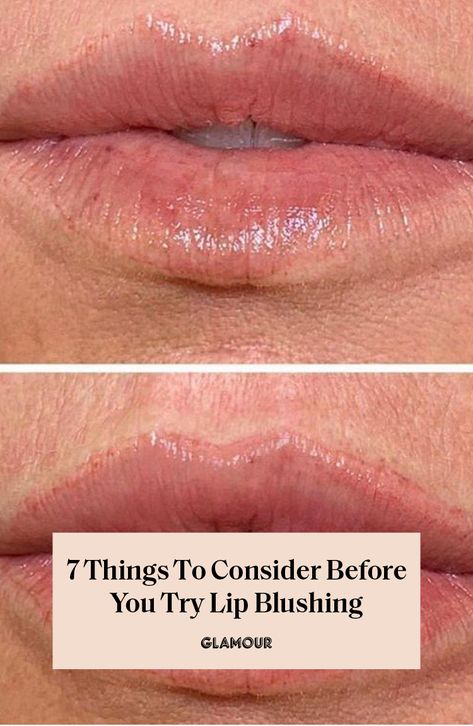 7 facts you need to know about this semipermanent lip tattooing technique. Semi Permanent Lip Tint, Lip Line Tattoo, Lip Blushing Technique, Tattooed Lips Before And After, Lip Blush Tattoo Before And After, Semi Permanent Lip Blush, Lip Tinting Permanent, Lip Blushing Tattoo Before And After Colors, Lip Shading Tattoo