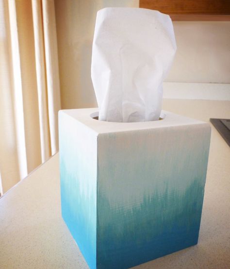 Ombre tissue holder, just what my bedside table needs :) Diy Tissue Box Cover, Shutter Cards, Nashville Indiana, Ceramics Sculpture, Kleenex Box Cover, Diy Ombre, Box Tutorial, Wood Items, Chalk Painting